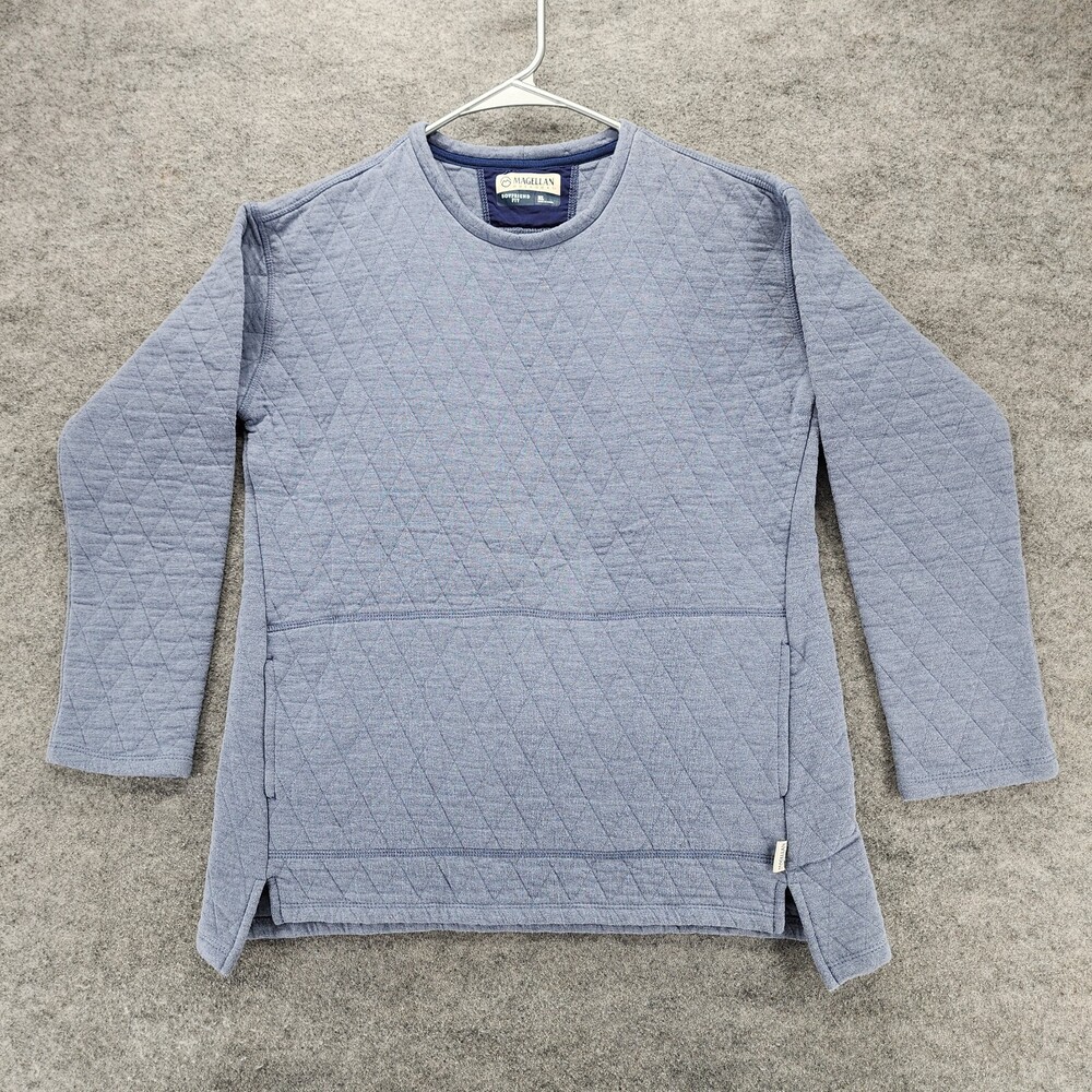 Magellan Shirt Womens XL Boyfriend Fit 3/4 Sleeve Blue Quilted Pockets